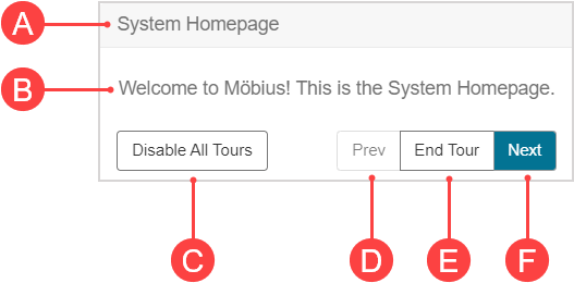 A sample User Tour message for the System Homepage.